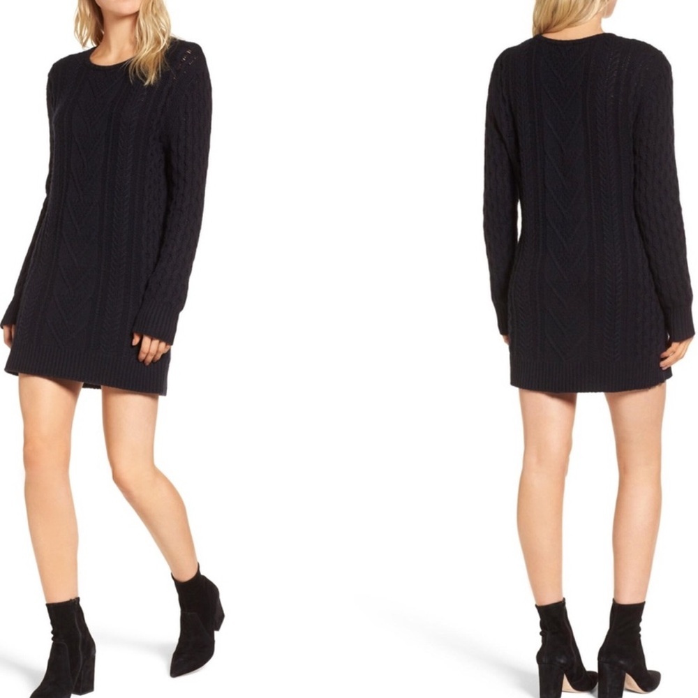 NWT Rails Jesse Wool & Cashmere Cable Knit Sweater Dress in Midnight Size Large - Picture 2 of 11